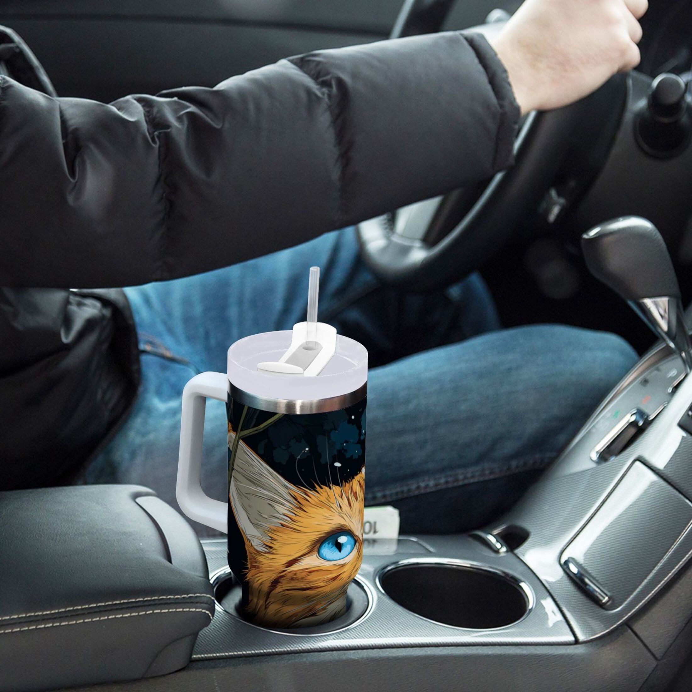 30 oz Insulated Stainless Steel Tumbler Double Wall Stainless Steel Tumbler with 2-Way Drinking Orange Cat with Blue Eyes GFEP