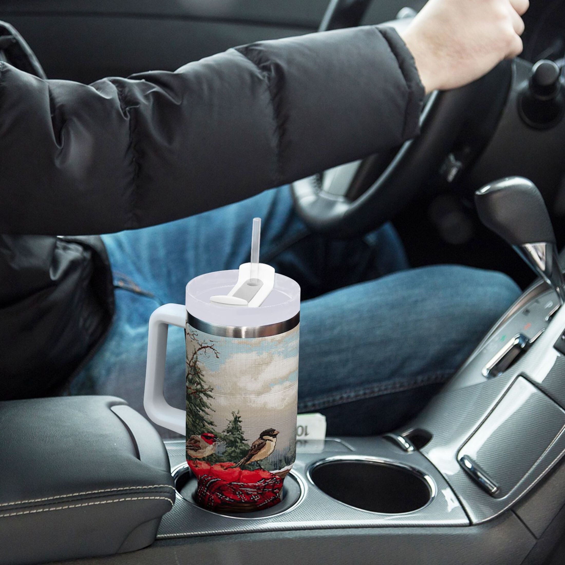 30 oz Insulated Stainless Steel Tumbler Double Wall Stainless Steel Tumbler with 2-Way Drinking Apples and Baskets Q7SS