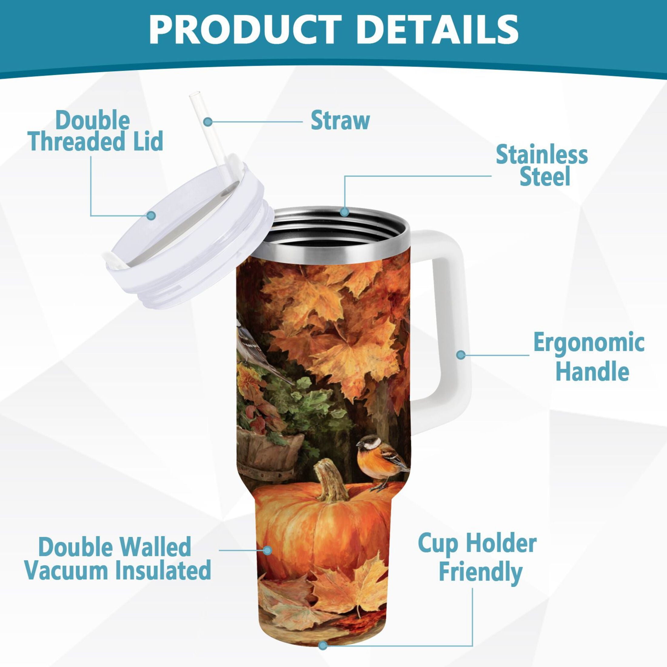 30 oz Insulated Stainless Steel Tumbler Double Wall Stainless Steel Tumbler with 2-Way Drinking Beautiful Fall Scene U6SZ