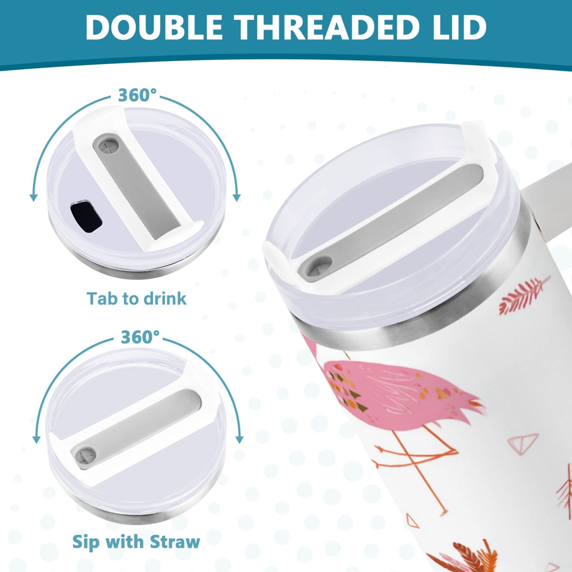 40 oz Insulated Stainless Steel Tumbler Double Wall Stainless Steel Tumbler with 2-Way Drinking Cute Pink Flamingo Pattern C1G1