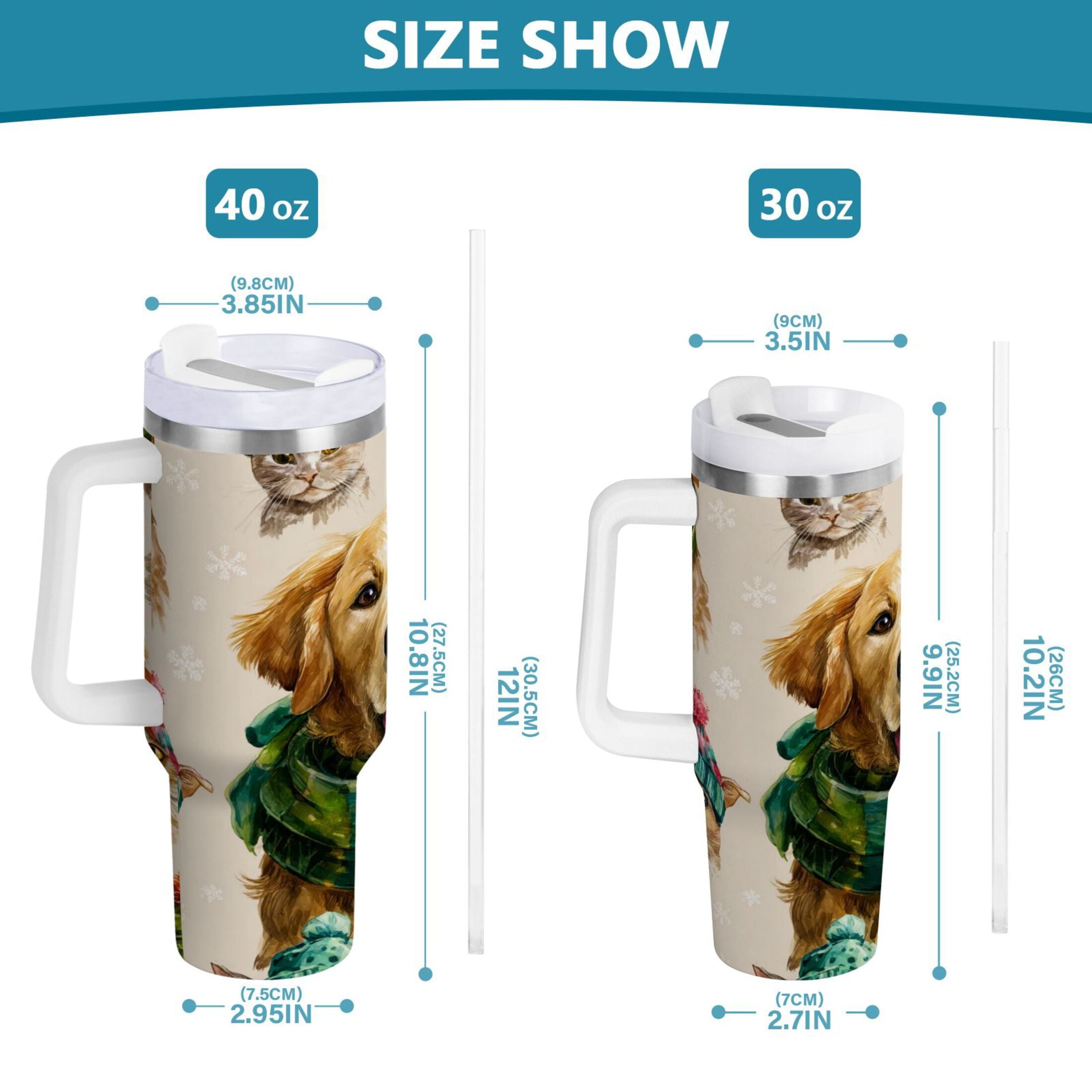 30 oz Insulated Stainless Steel Tumbler Double Wall Stainless Steel Tumbler with 2-Way Drinking Watercolor Animals Pattern FZN4