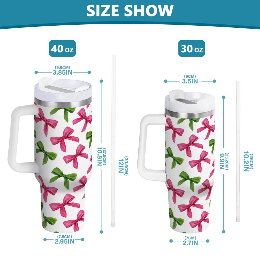 30 oz Insulated Stainless Steel Tumbler Double Wall Stainless Steel Tumbler with 2-Way Drinking Pink Bows and Green Ribbons J3SY