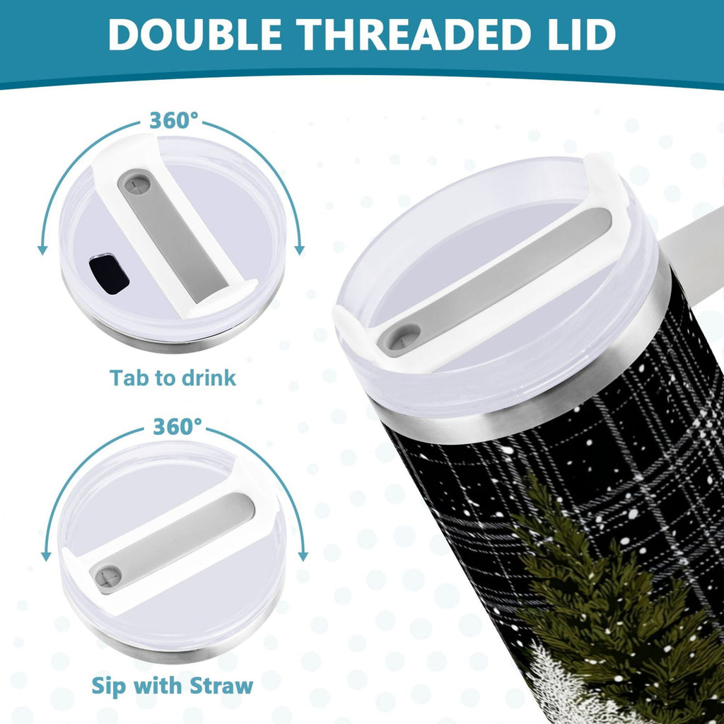 40 oz Insulated Stainless Steel Tumbler Double Wall Stainless Steel Tumbler with 2-Way Drinking Red Truck with Christmas Tree H1CN