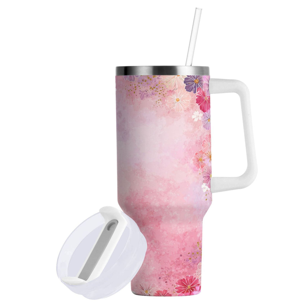 30 oz Insulated Stainless Steel Tumbler Double Wall Stainless Steel Tumbler with 2-Way Drinking Colorful Pastel Floral Pattern X2K7