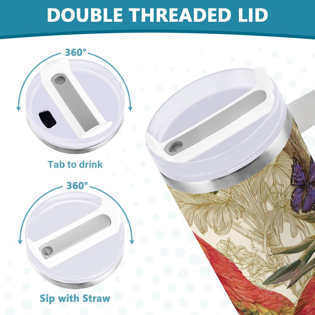 30 oz Insulated Stainless Steel Tumbler Double Wall Stainless Steel Tumbler with 2-Way Drinking Colorful Beautiful Parrots WZXZ