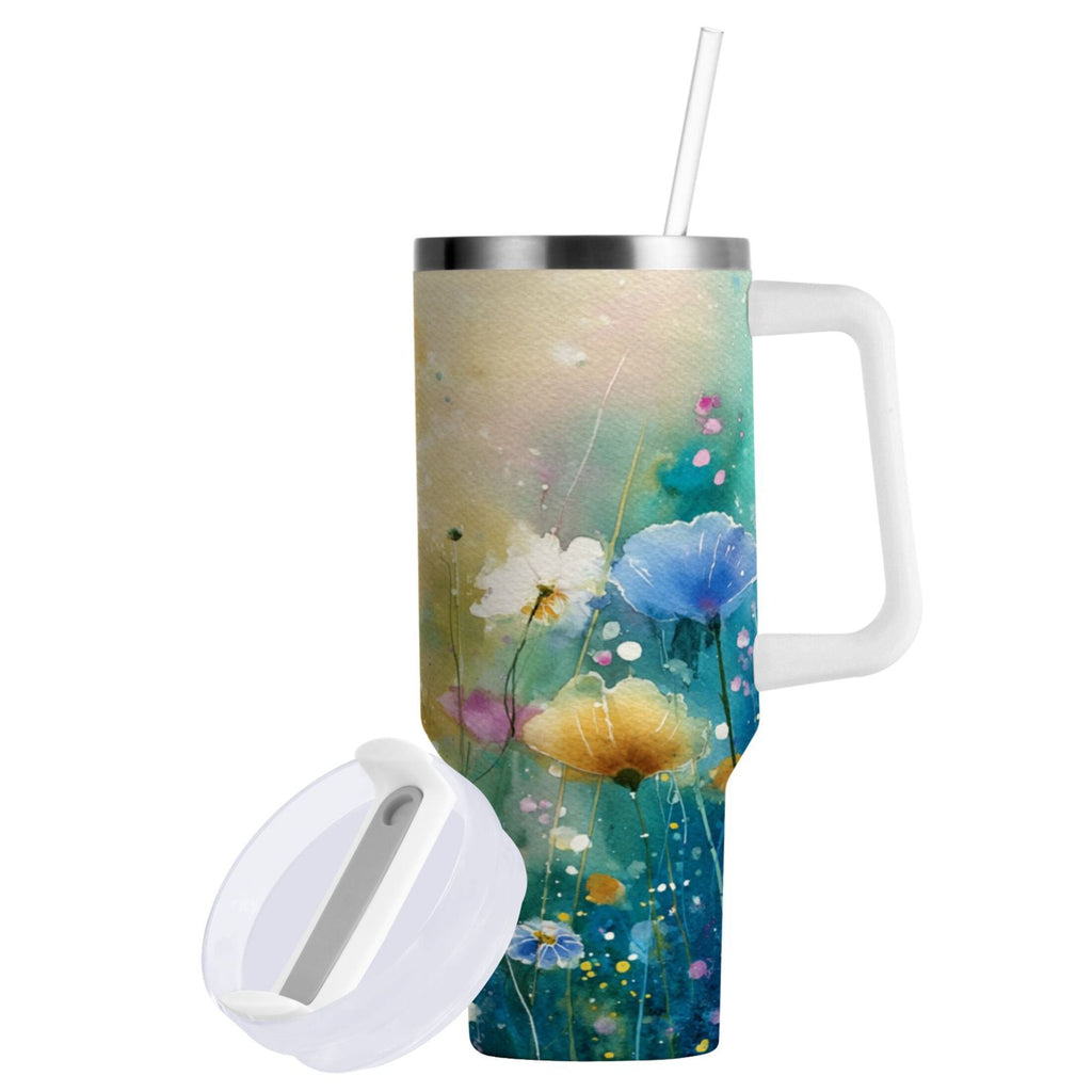 30 oz Insulated Stainless Steel Tumbler Double Wall Stainless Steel Tumbler with 2-Way Drinking Watercolor Wildflowers RLHN
