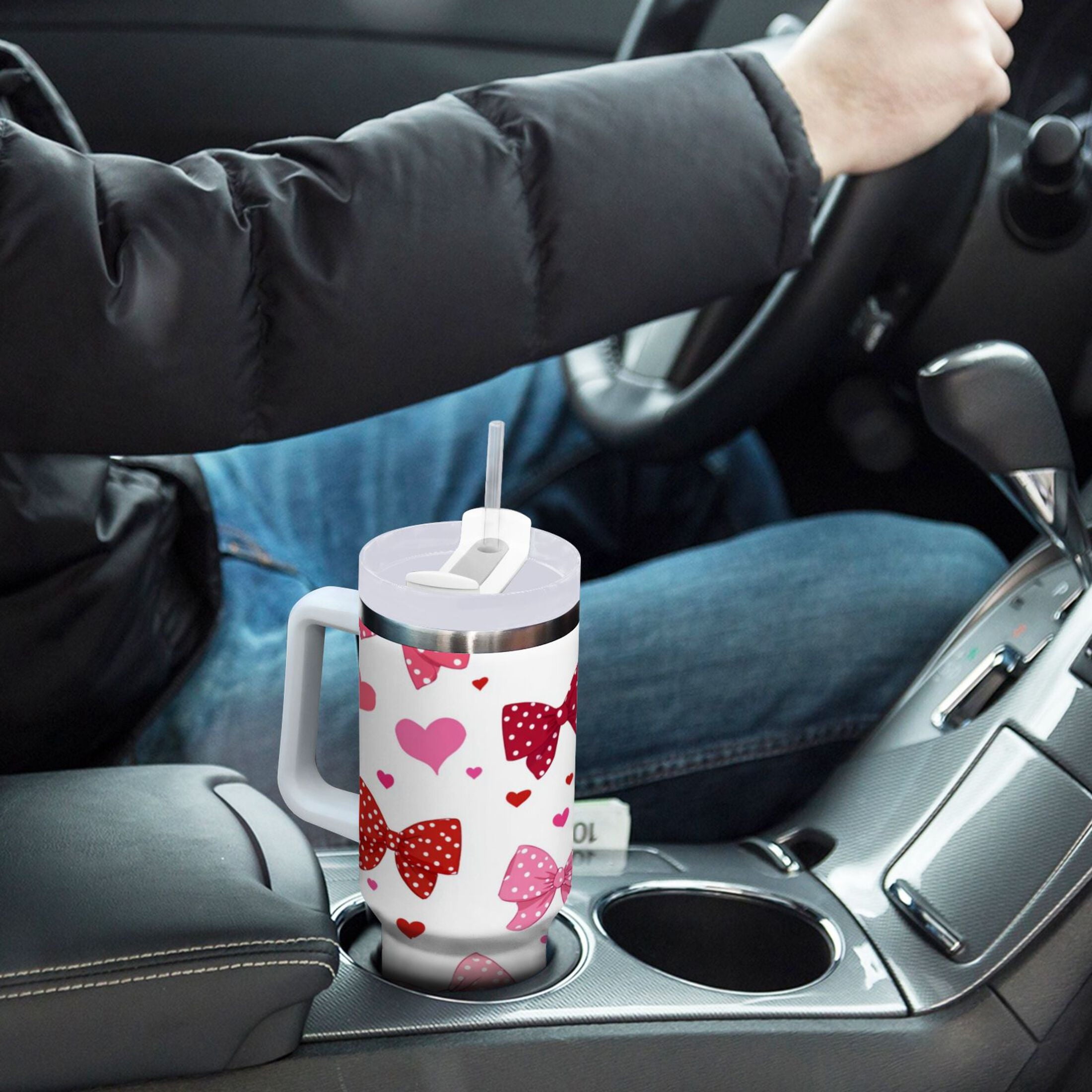 30 oz Insulated Stainless Steel Tumbler Double Wall Stainless Steel Tumbler with 2-Way Drinking Red and Pink Bows 7LBE