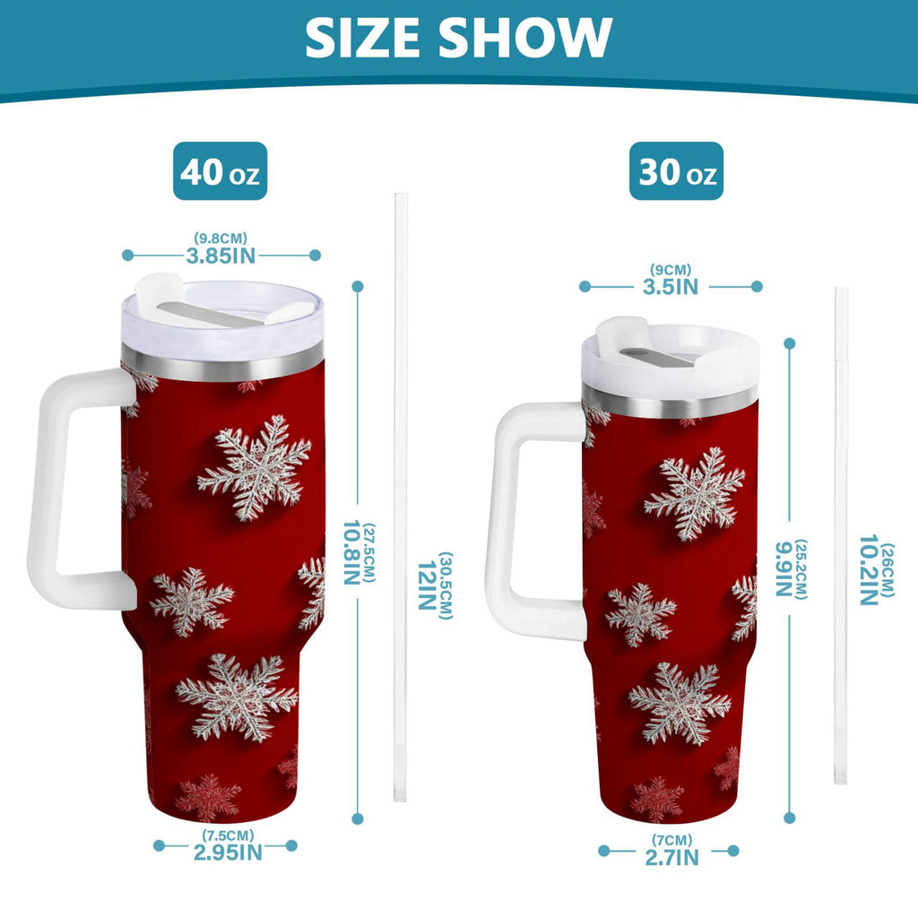30 oz Insulated Stainless Steel Tumbler Double Wall Stainless Steel Tumbler with 2-Way Drinking Red and White Snowflakes HOMD