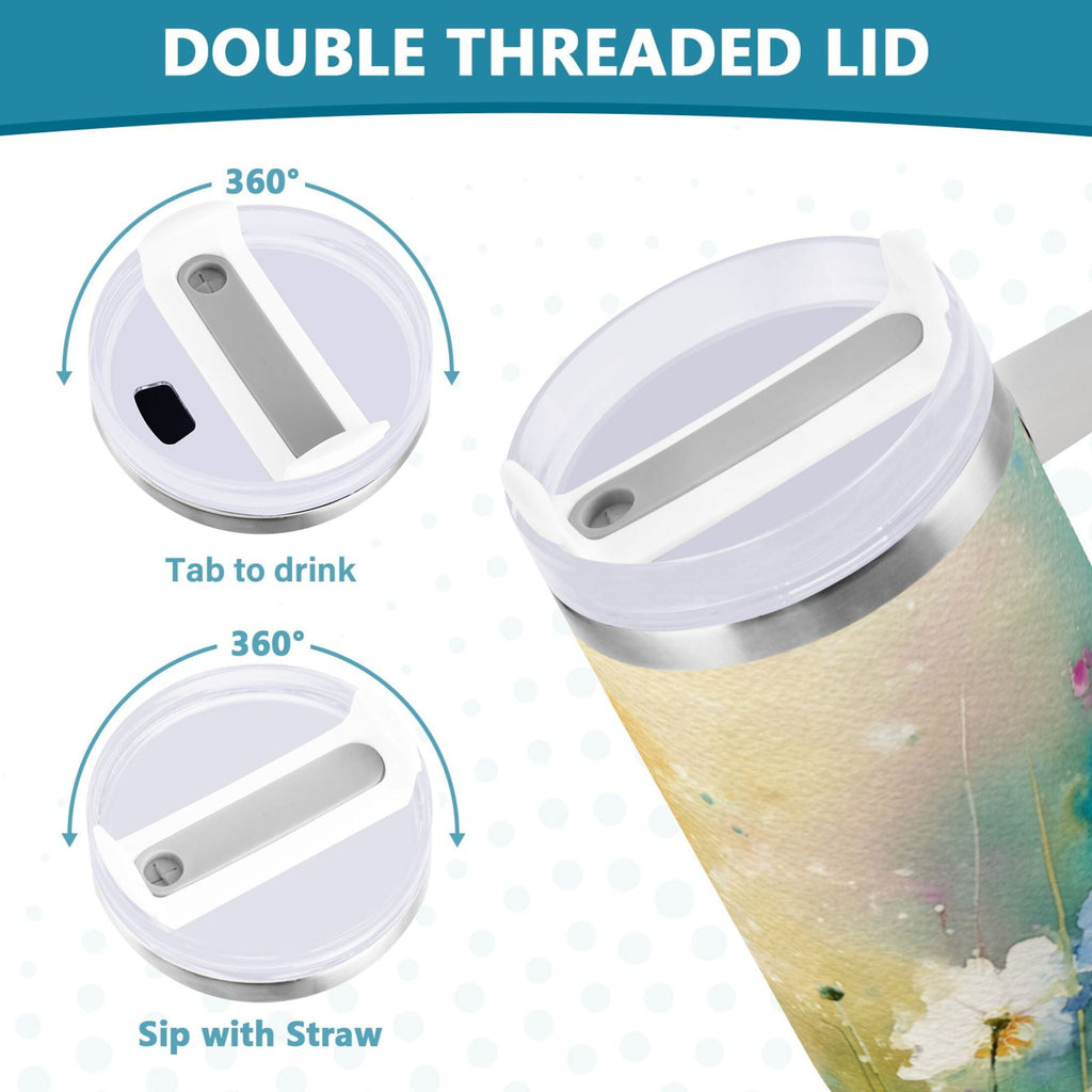 30 oz Insulated Stainless Steel Tumbler Double Wall Stainless Steel Tumbler with 2-Way Drinking Watercolor Wildflowers RLHN