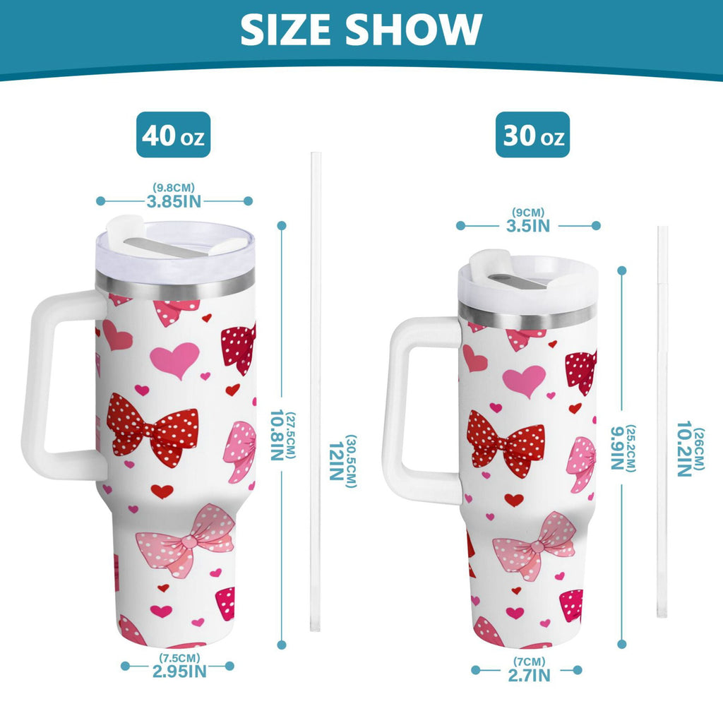 30 oz Insulated Stainless Steel Tumbler Double Wall Stainless Steel Tumbler with 2-Way Drinking Red and Pink Bows 7LBE