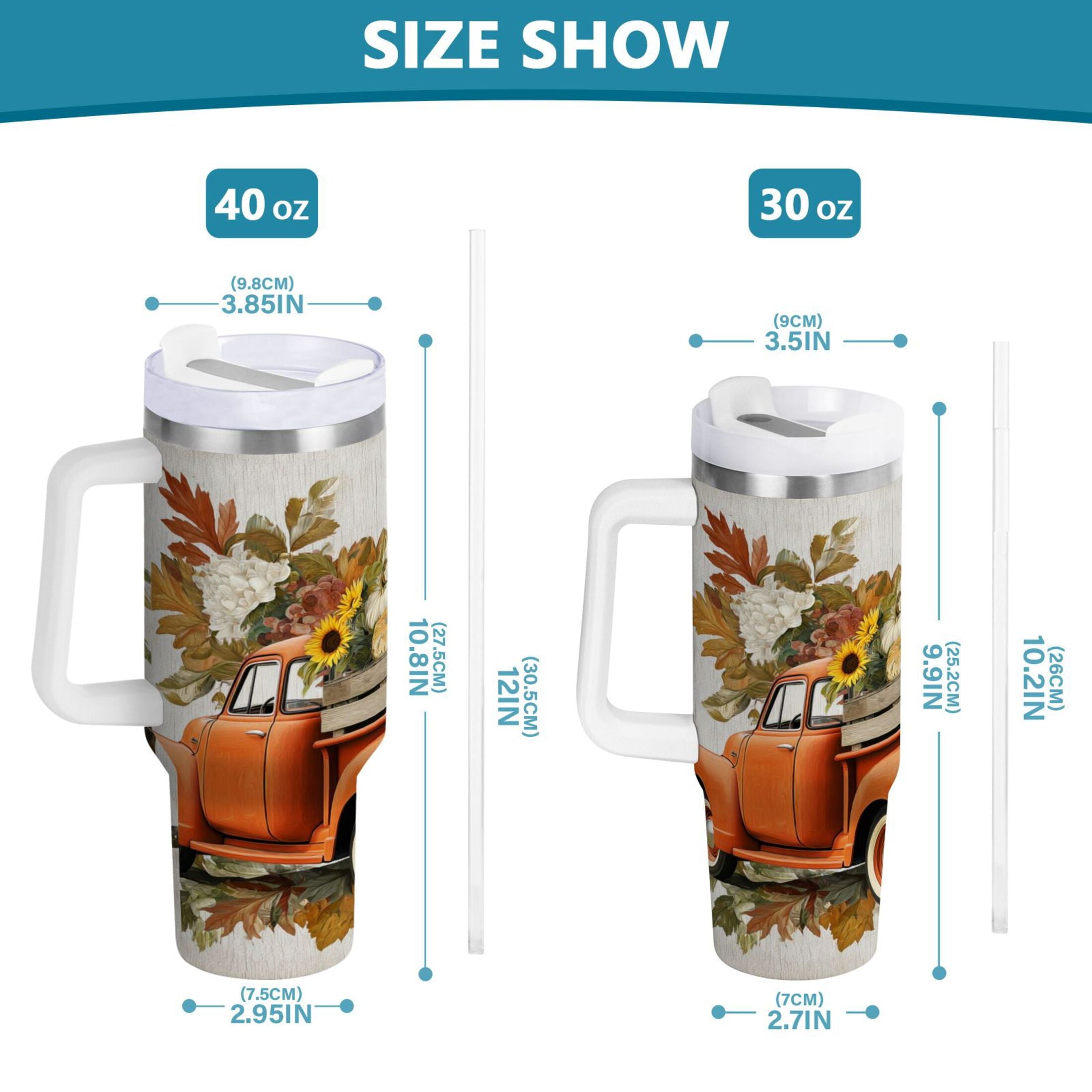40 oz Insulated Stainless Steel Tumbler Double Wall Stainless Steel Tumbler with 2-Way Drinking Truck Full Of Pumpkins 1AJ5
