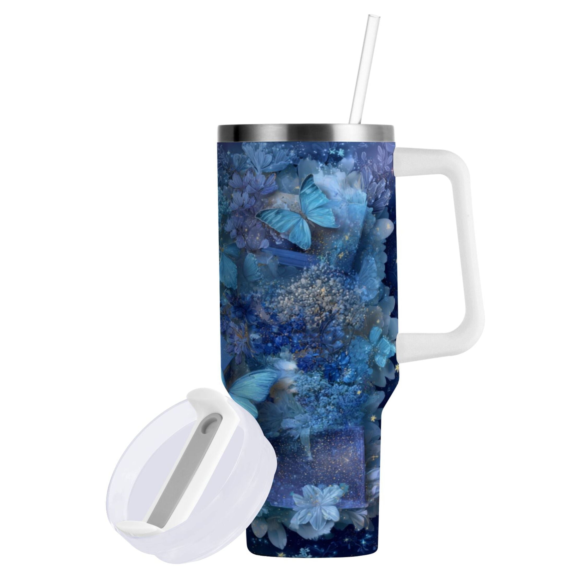 30 oz Insulated Stainless Steel Tumbler Double Wall Stainless Steel Tumbler with 2-Way Drinking Butterflies Books and Flowers TJRO