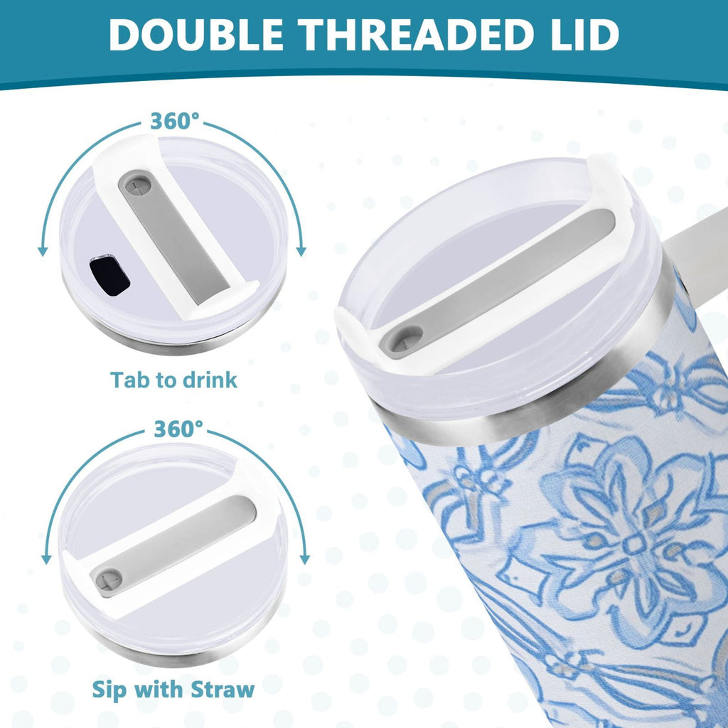 30 oz Insulated Stainless Steel Tumbler Double Wall Stainless Steel Tumbler with 2-Way Drinking Blue Elegant Geometric Design JKL5