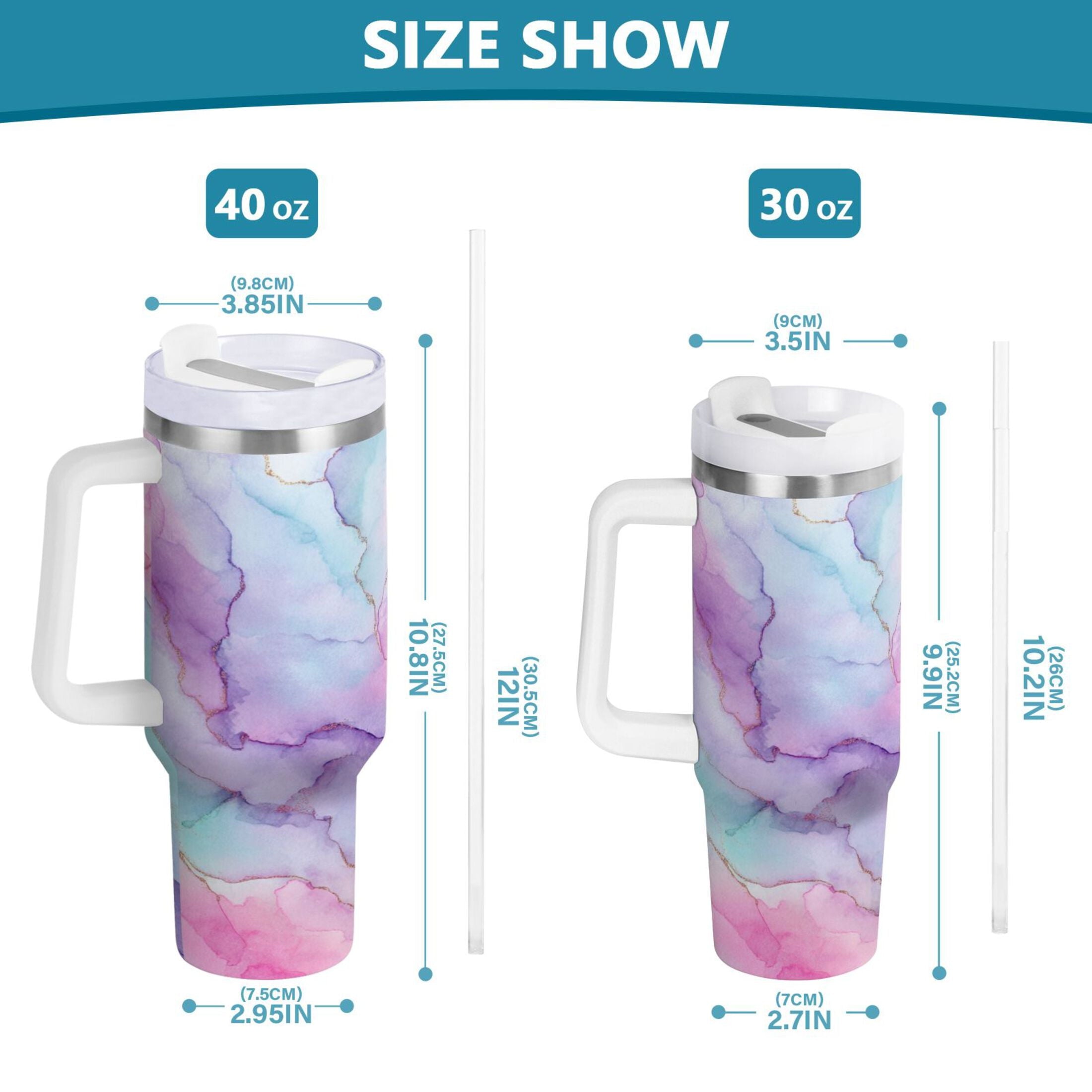 30 oz Insulated Stainless Steel Tumbler Double Wall Stainless Steel Tumbler with 2-Way Drinking Pastel Pink Marble Texture 9UPW