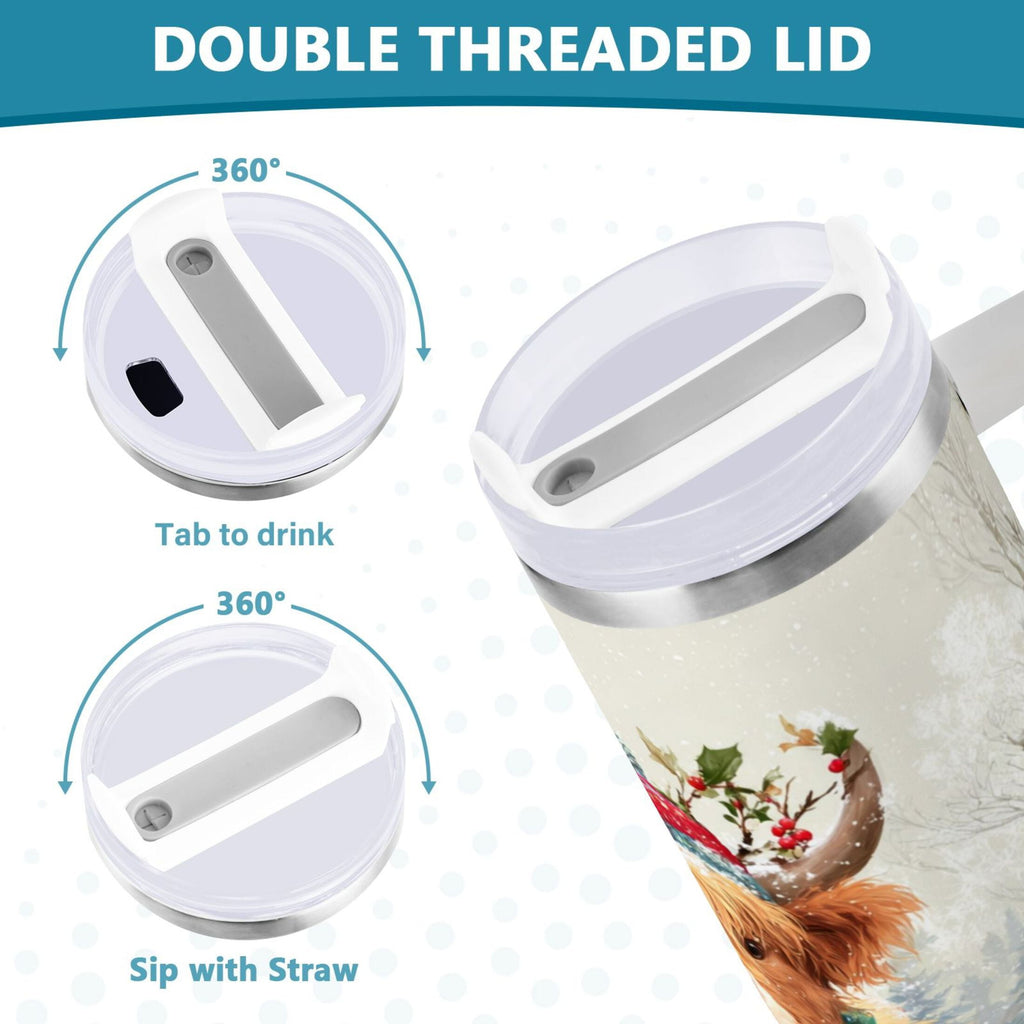 30 oz Insulated Stainless Steel Tumbler Double Wall Stainless Steel Tumbler with 2-Way Drinking Cow Wearing Christmas Hat QK74