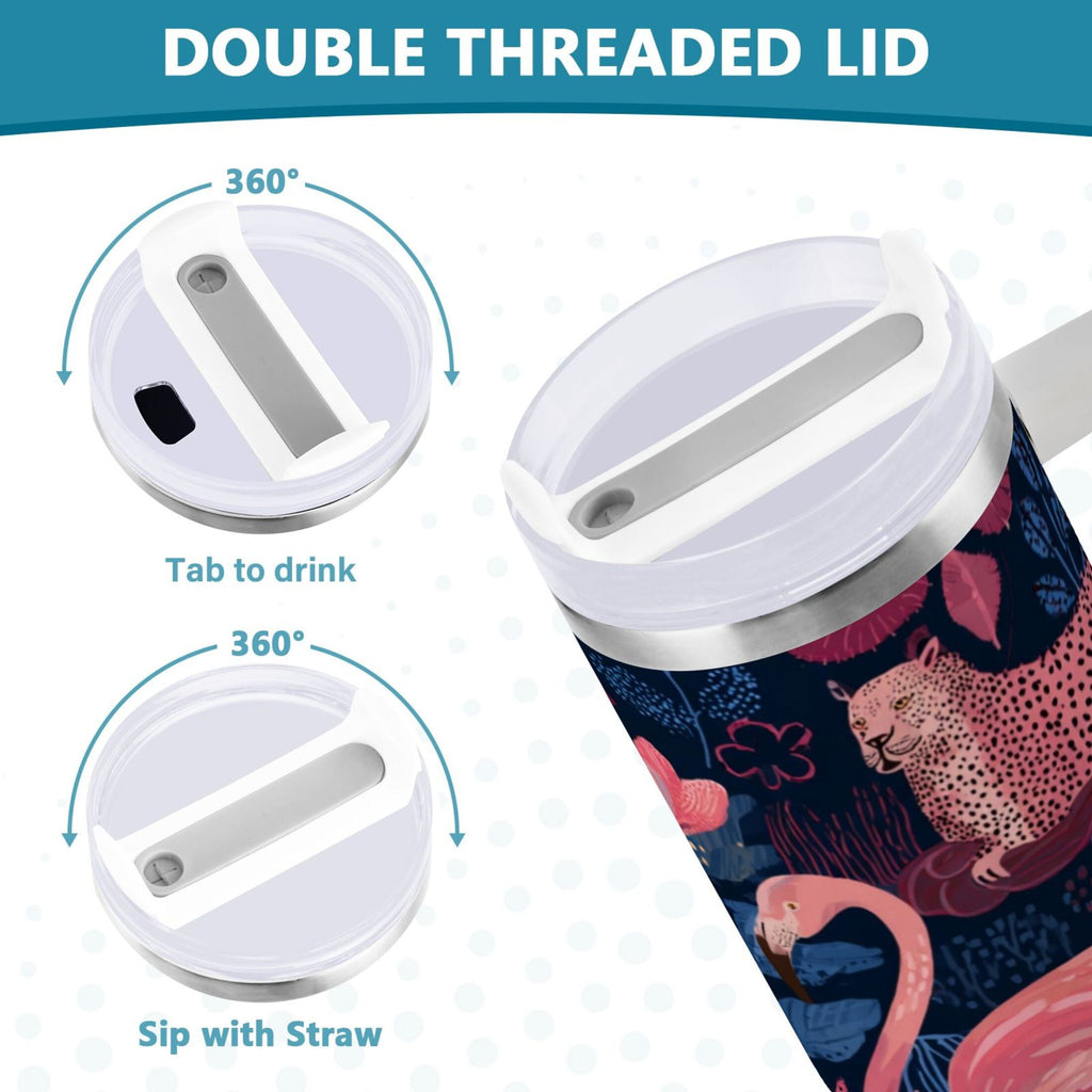 30 oz Insulated Stainless Steel Tumbler Double Wall Stainless Steel Tumbler with 2-Way Drinking Flamingos and Leopard Print 805Q