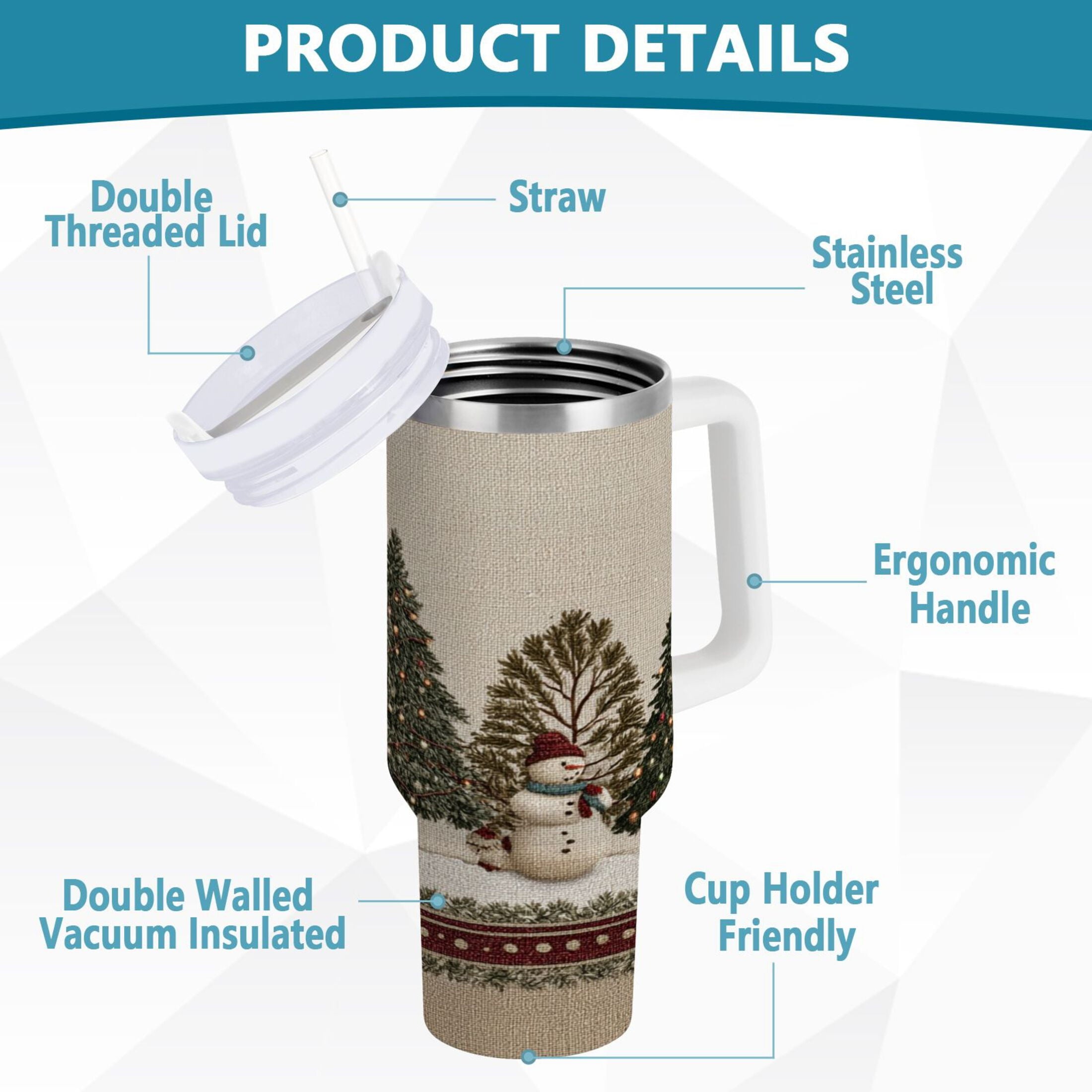 30 oz Insulated Stainless Steel Tumbler Double Wall Stainless Steel Tumbler with 2-Way Drinking Snowmen and Deer in The Forest Q08C