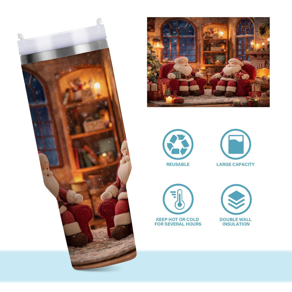 40 oz Insulated Stainless Steel Tumbler Double Wall Stainless Steel Tumbler with 2-Way Drinking Sitting Santa Claus NCAM