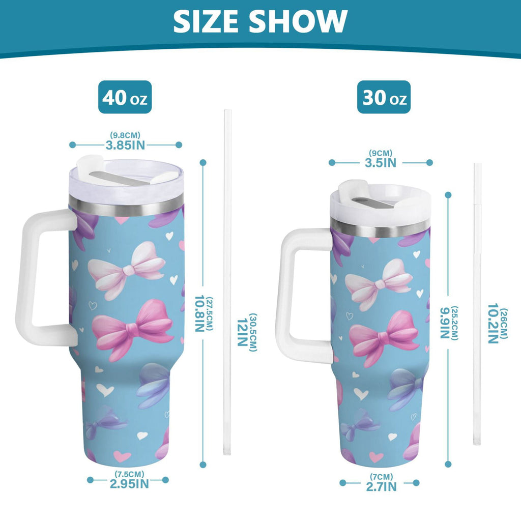 30 oz Insulated Stainless Steel Tumbler Double Wall Stainless Steel Tumbler with 2-Way Drinking Pink and Purple Bows F2KL