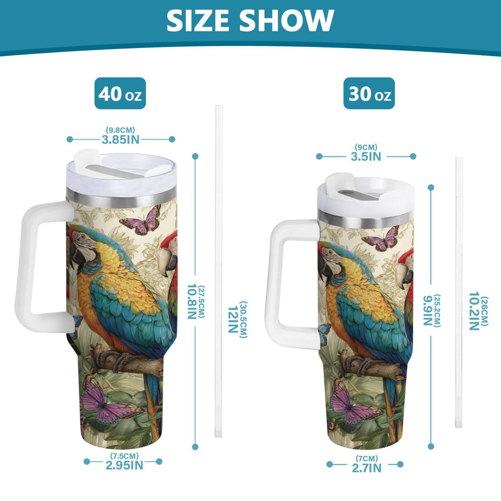 30 oz Insulated Stainless Steel Tumbler Double Wall Stainless Steel Tumbler with 2-Way Drinking Colorful Beautiful Parrots WZXZ