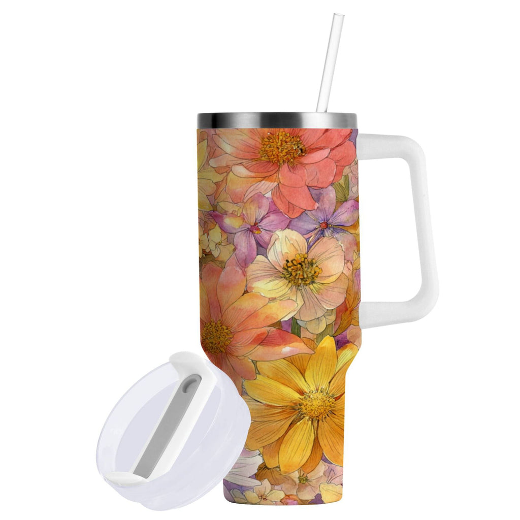 30 oz Insulated Stainless Steel Tumbler Double Wall Stainless Steel Tumbler with 2-Way Drinking Summer Blossoms XJY8