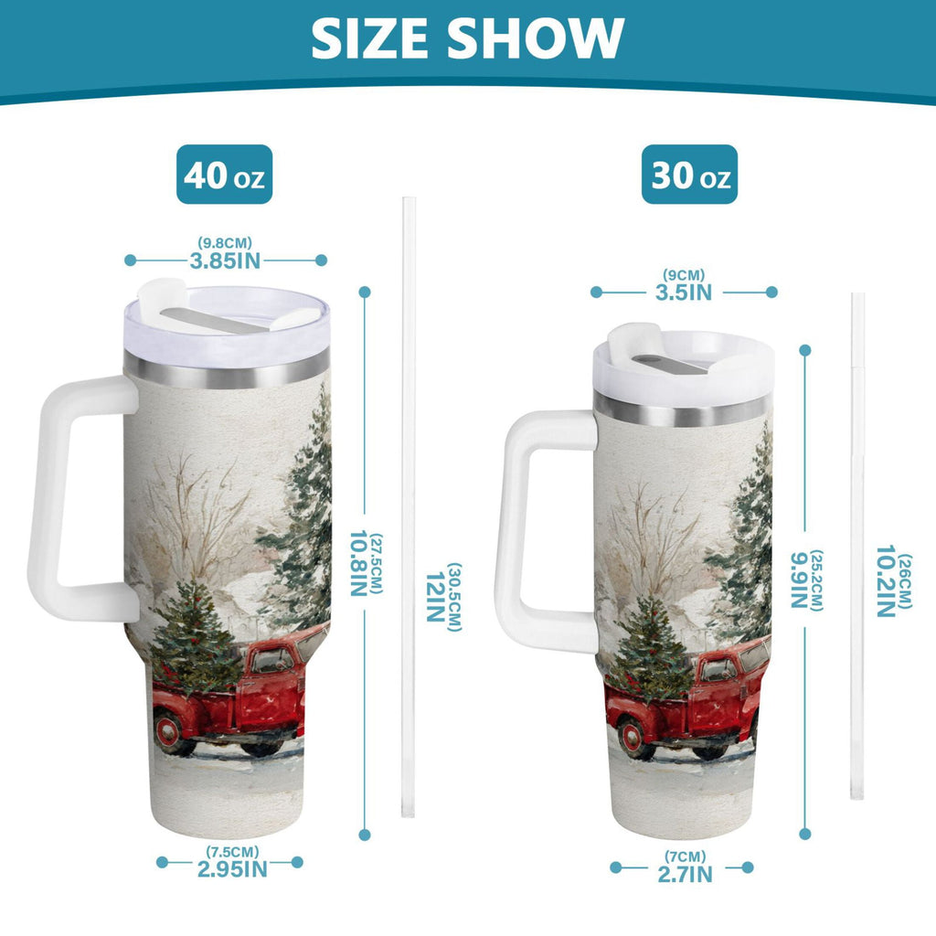 30 oz Insulated Stainless Steel Tumbler Double Wall Stainless Steel Tumbler with 2-Way Drinking Truck with Christmas Decorations UALX