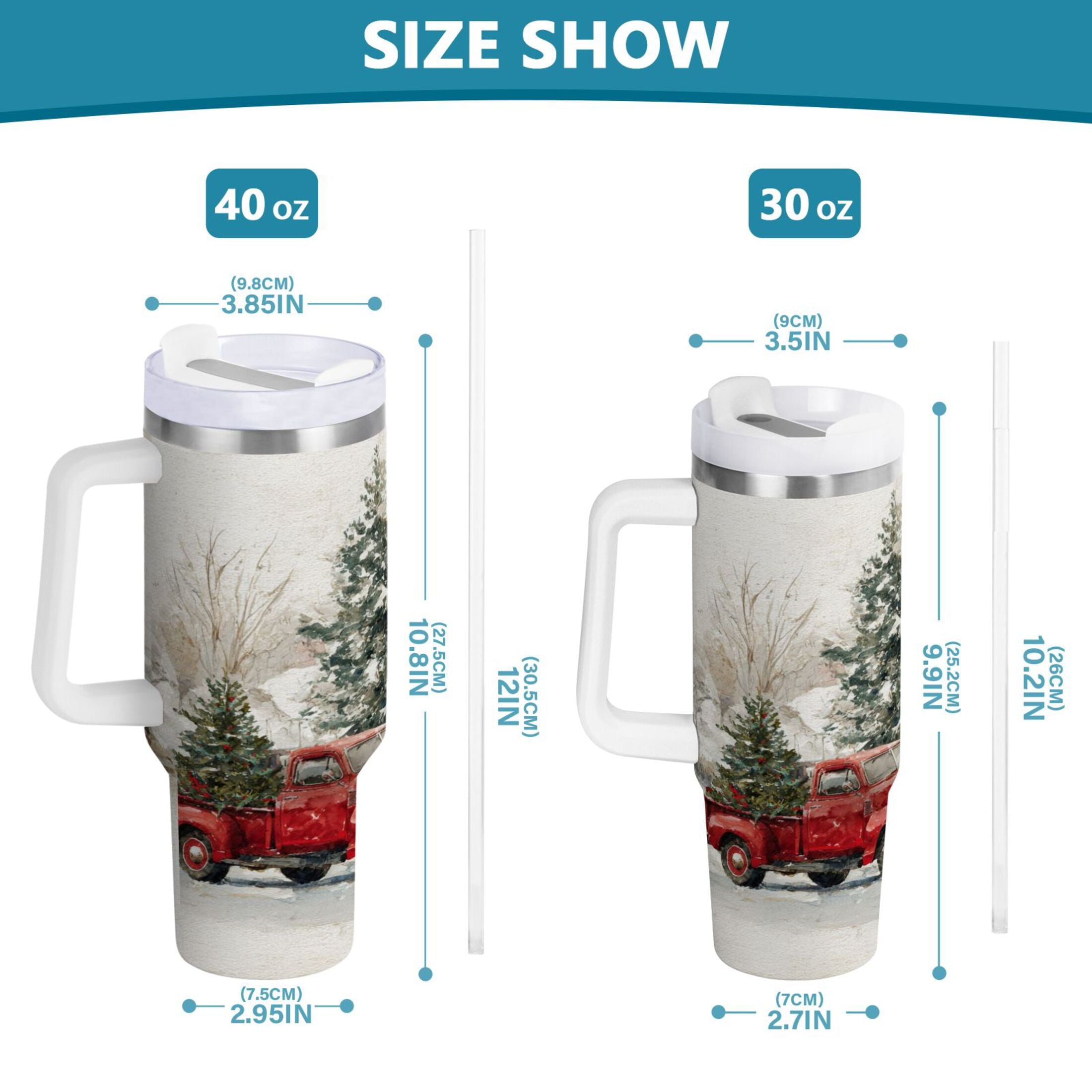 30 oz Insulated Stainless Steel Tumbler Double Wall Stainless Steel Tumbler with 2-Way Drinking Truck with Christmas Decorations UALX