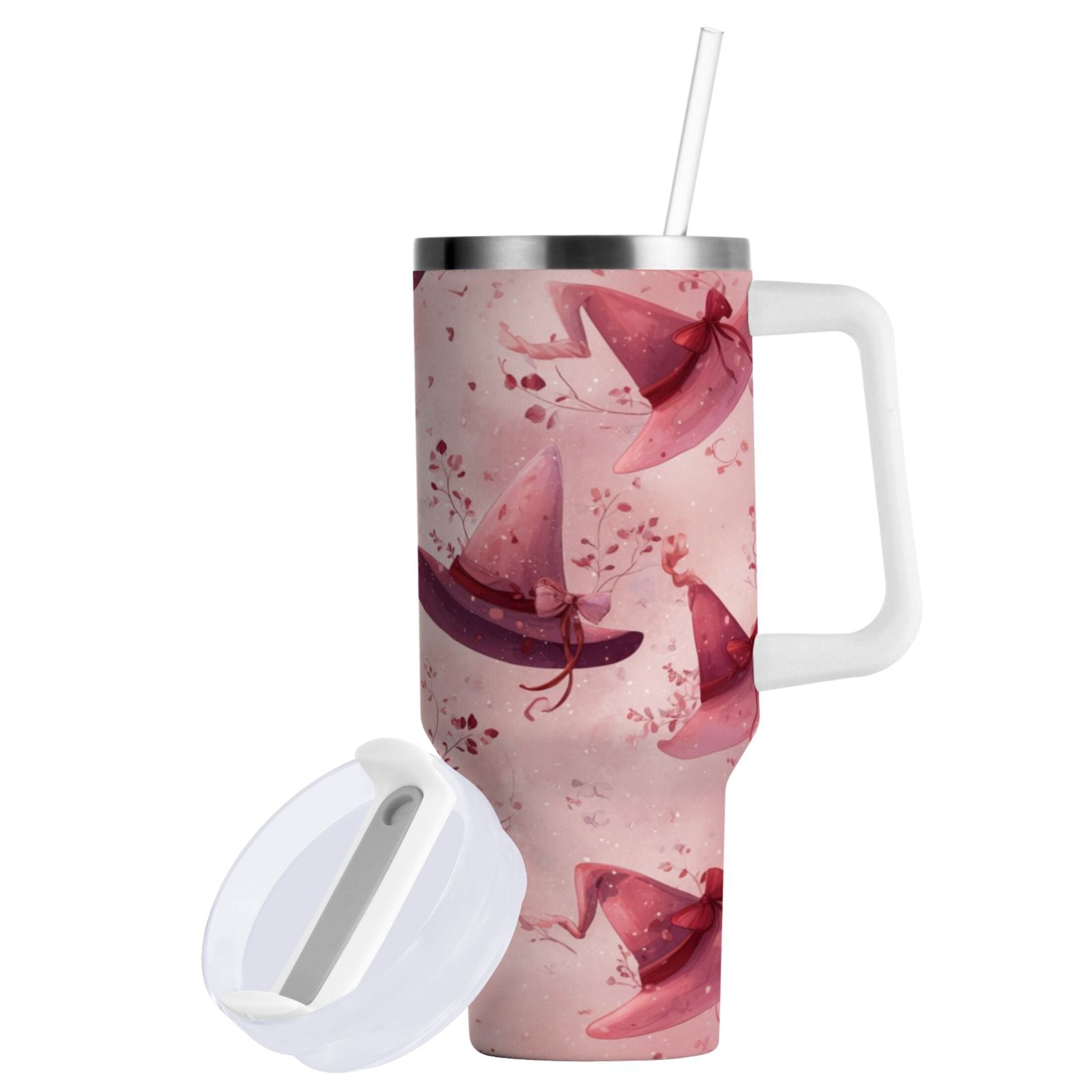 30 oz Insulated Stainless Steel Tumbler Double Wall Stainless Steel Tumbler with 2-Way Drinking Hats with Delicate Bows D5SU