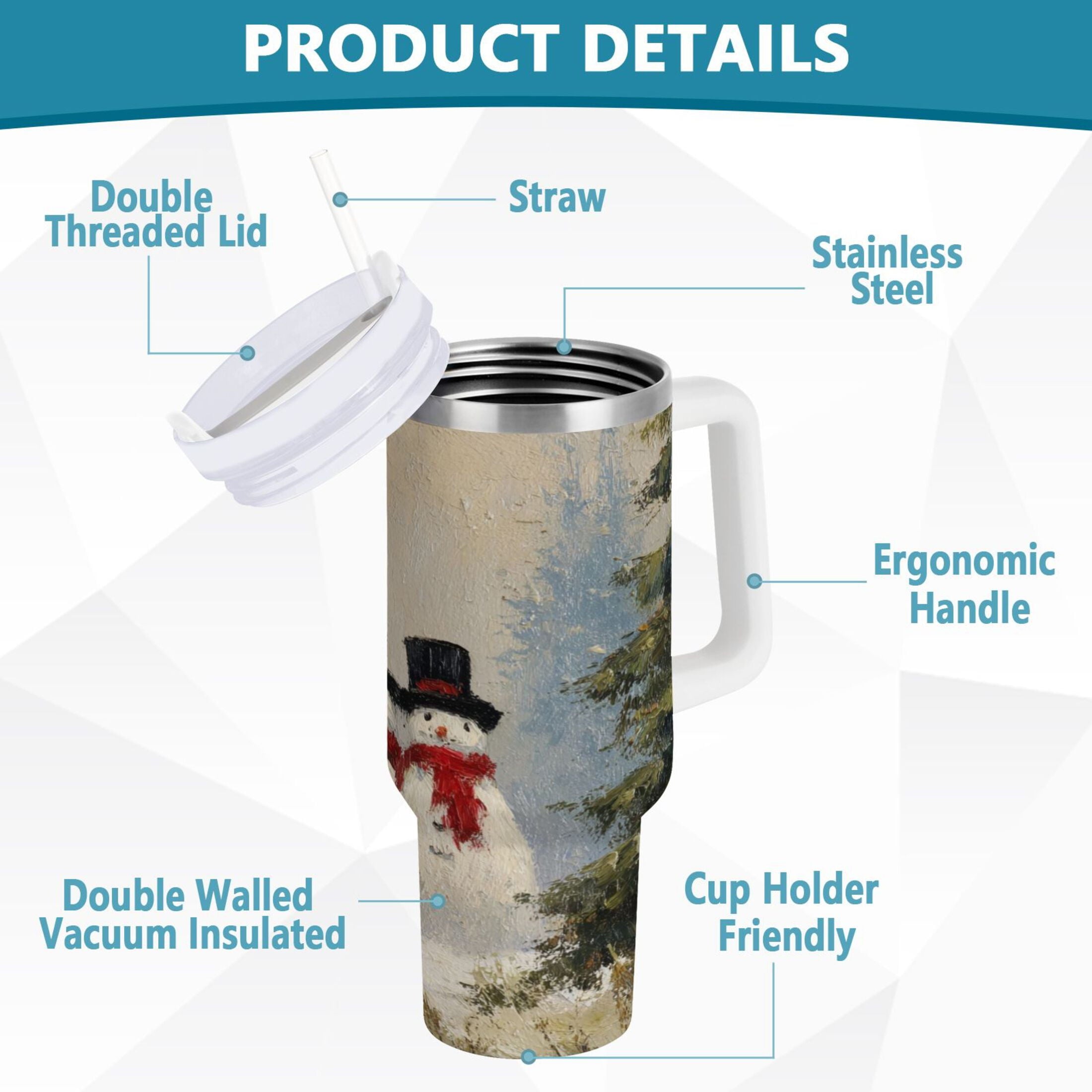 40 oz Insulated Stainless Steel Tumbler Double Wall Stainless Steel Tumbler with 2-Way Drinking Moody Snowman Couple T25S