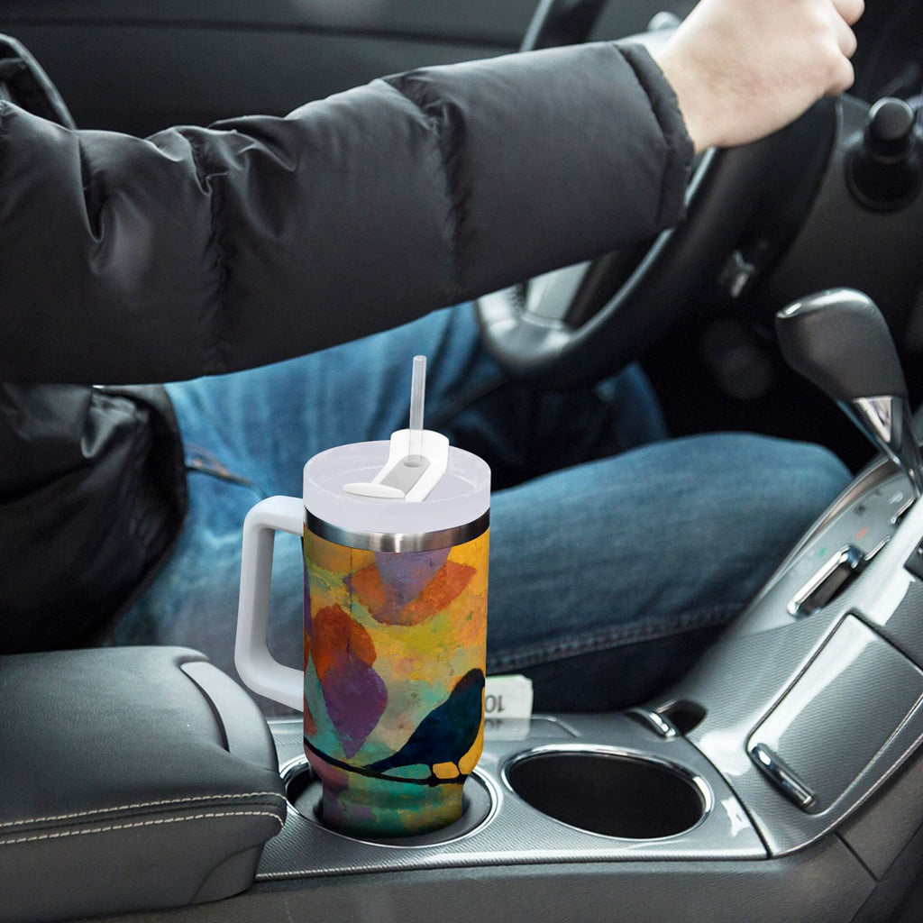 30 oz Insulated Stainless Steel Tumbler Double Wall Stainless Steel Tumbler with 2-Way Drinking Birds on A Wire FIS7