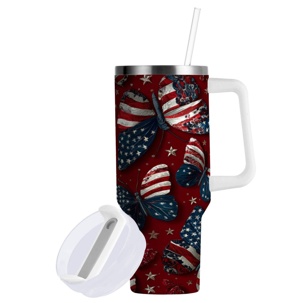 40 oz Insulated Stainless Steel Tumbler Double Wall Stainless Steel Tumbler with 2-Way Drinking Butterfly with National Flag XCGS