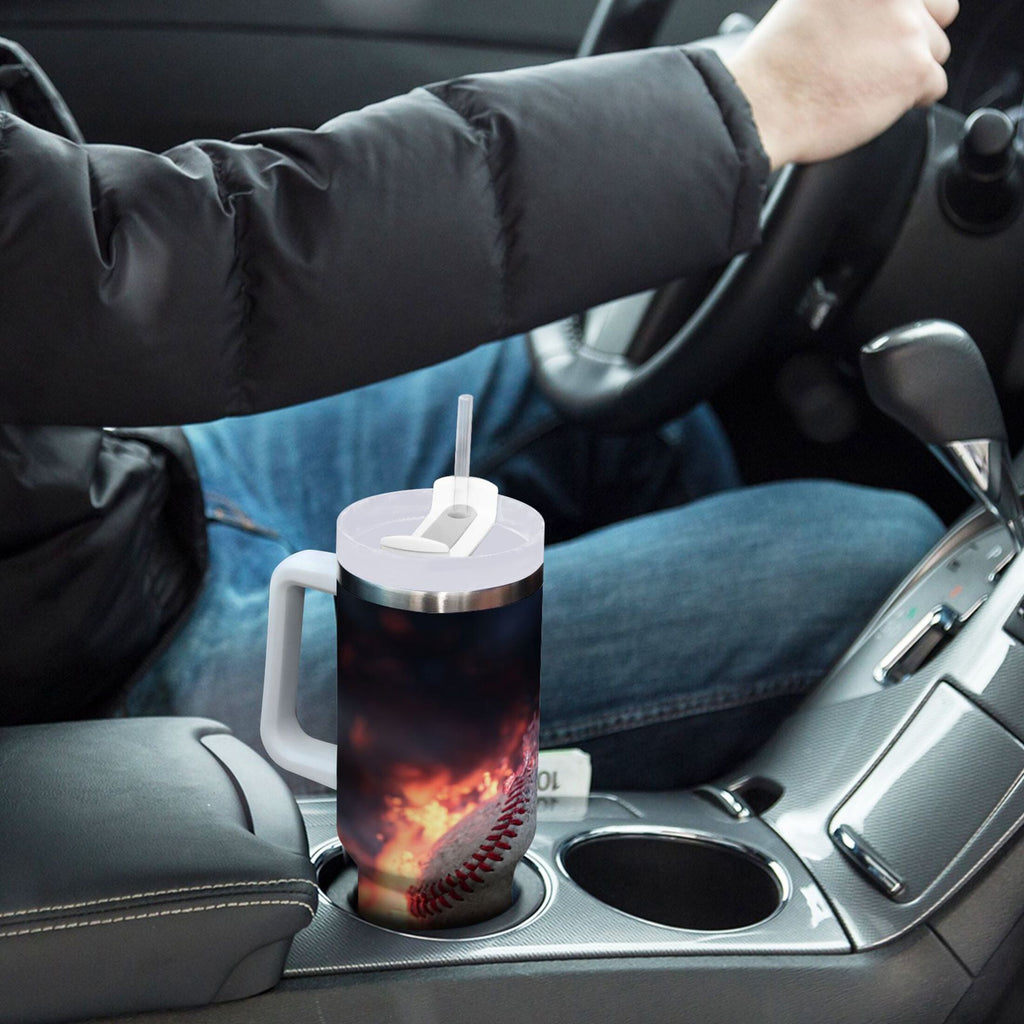 40 oz Insulated Stainless Steel Tumbler Double Wall Stainless Steel Tumbler with 2-Way Drinking Baseball with Water and Fire L5AH