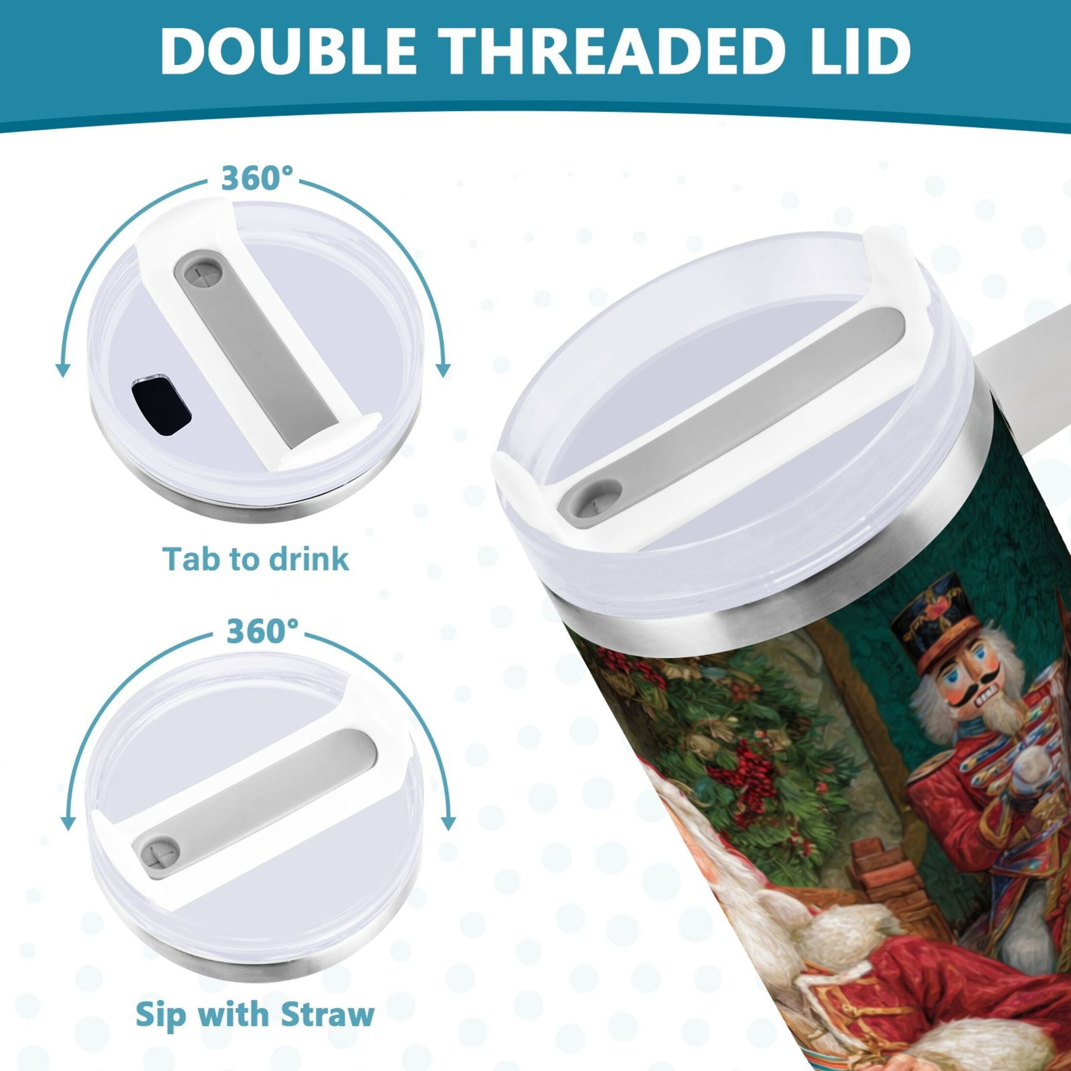 40 oz Insulated Stainless Steel Tumbler Double Wall Stainless Steel Tumbler with 2-Way Drinking Santa Eating Cookies 2Y5Z