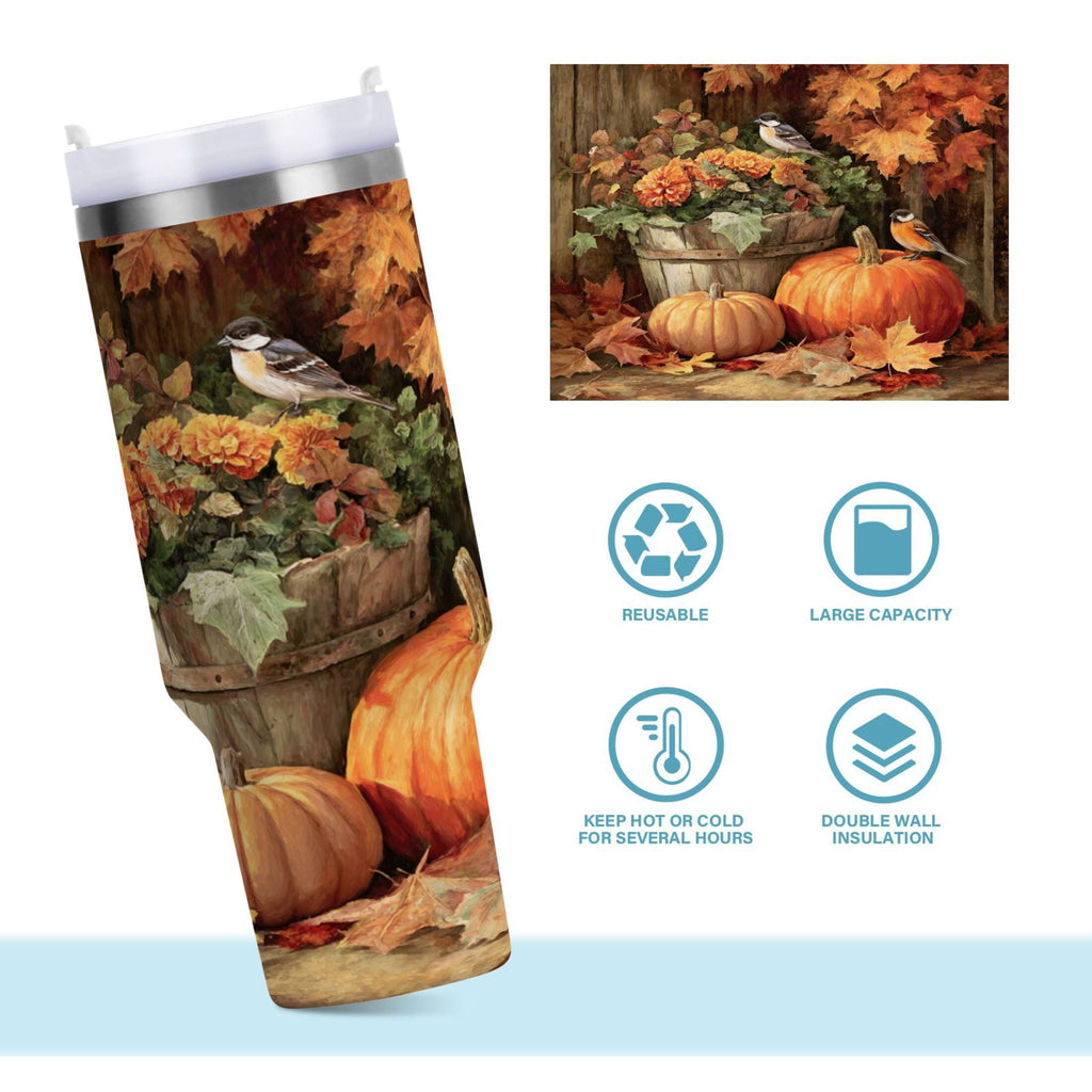 30 oz Insulated Stainless Steel Tumbler Double Wall Stainless Steel Tumbler with 2-Way Drinking Beautiful Fall Scene U6SZ