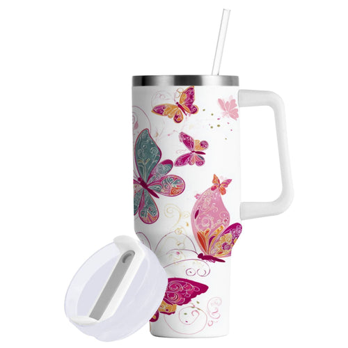 30 oz Insulated Stainless Steel Tumbler Double Wall Stainless Steel Tumbler with 2-Way Drinking Colorful Butterflies 25QE