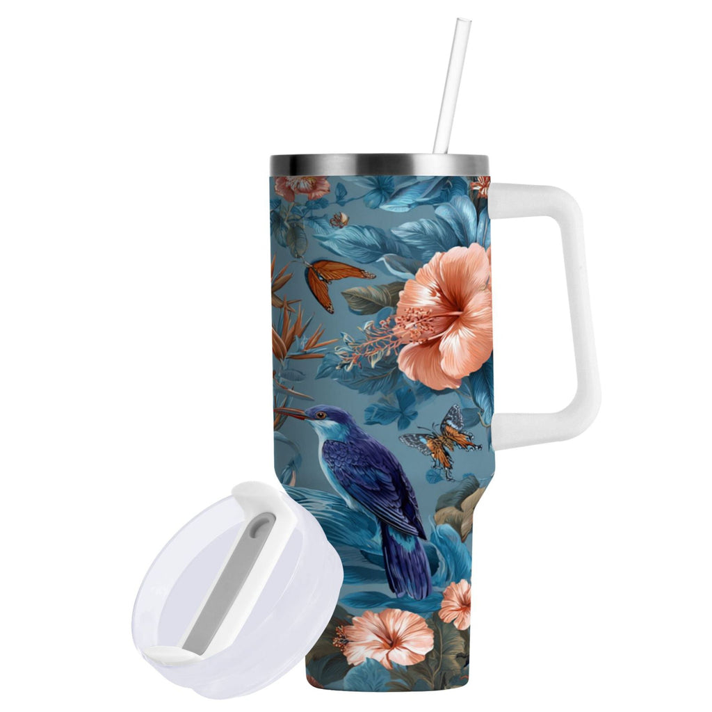 30 oz Insulated Stainless Steel Tumbler Double Wall Stainless Steel Tumbler with 2-Way Drinking Birds and Flowers VR5W