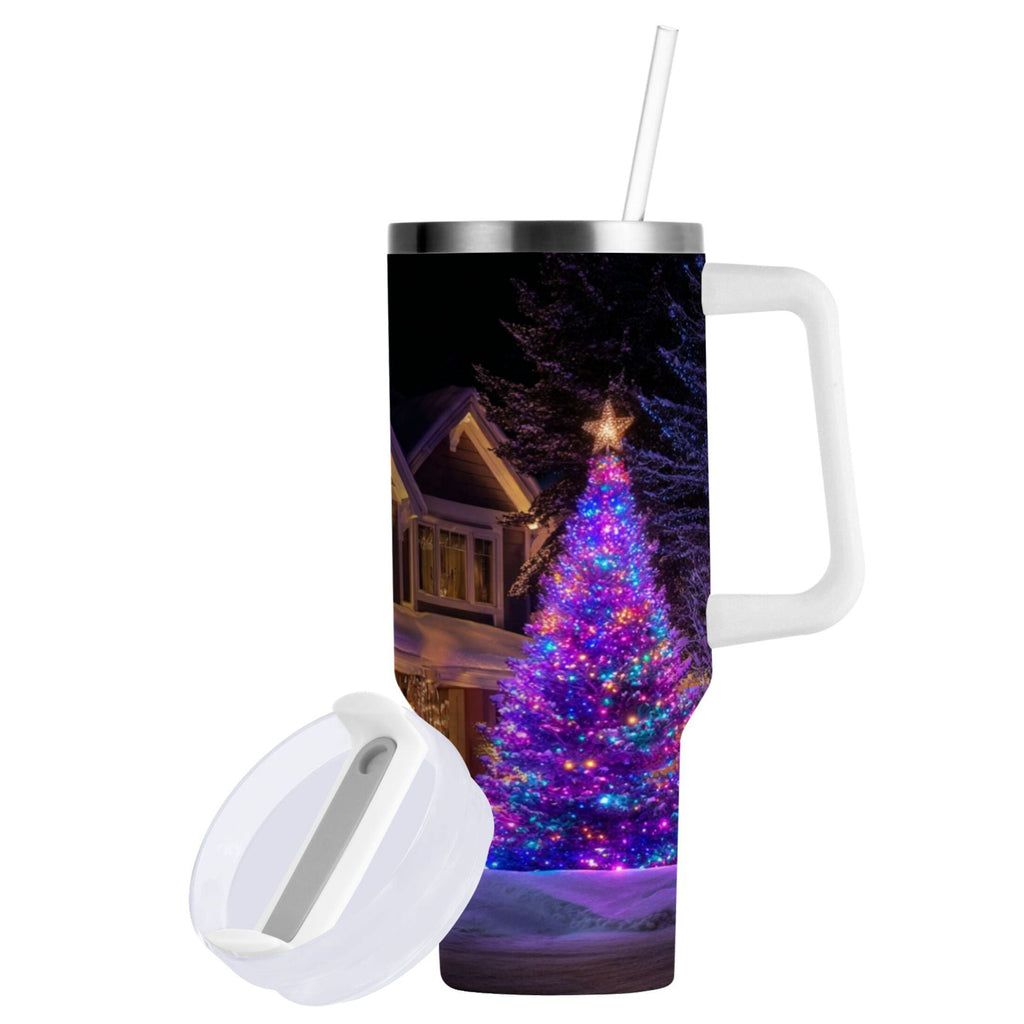 40 oz Insulated Stainless Steel Tumbler Double Wall Stainless Steel Tumbler with 2-Way Drinking Christmas Trees with Lights TX1F