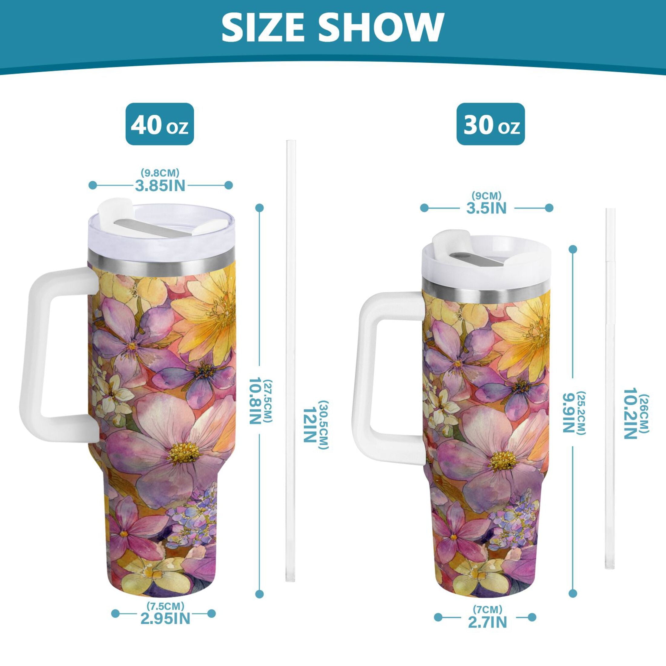 30 oz Insulated Stainless Steel Tumbler Double Wall Stainless Steel Tumbler with 2-Way Drinking Summer Blossoms XJY8