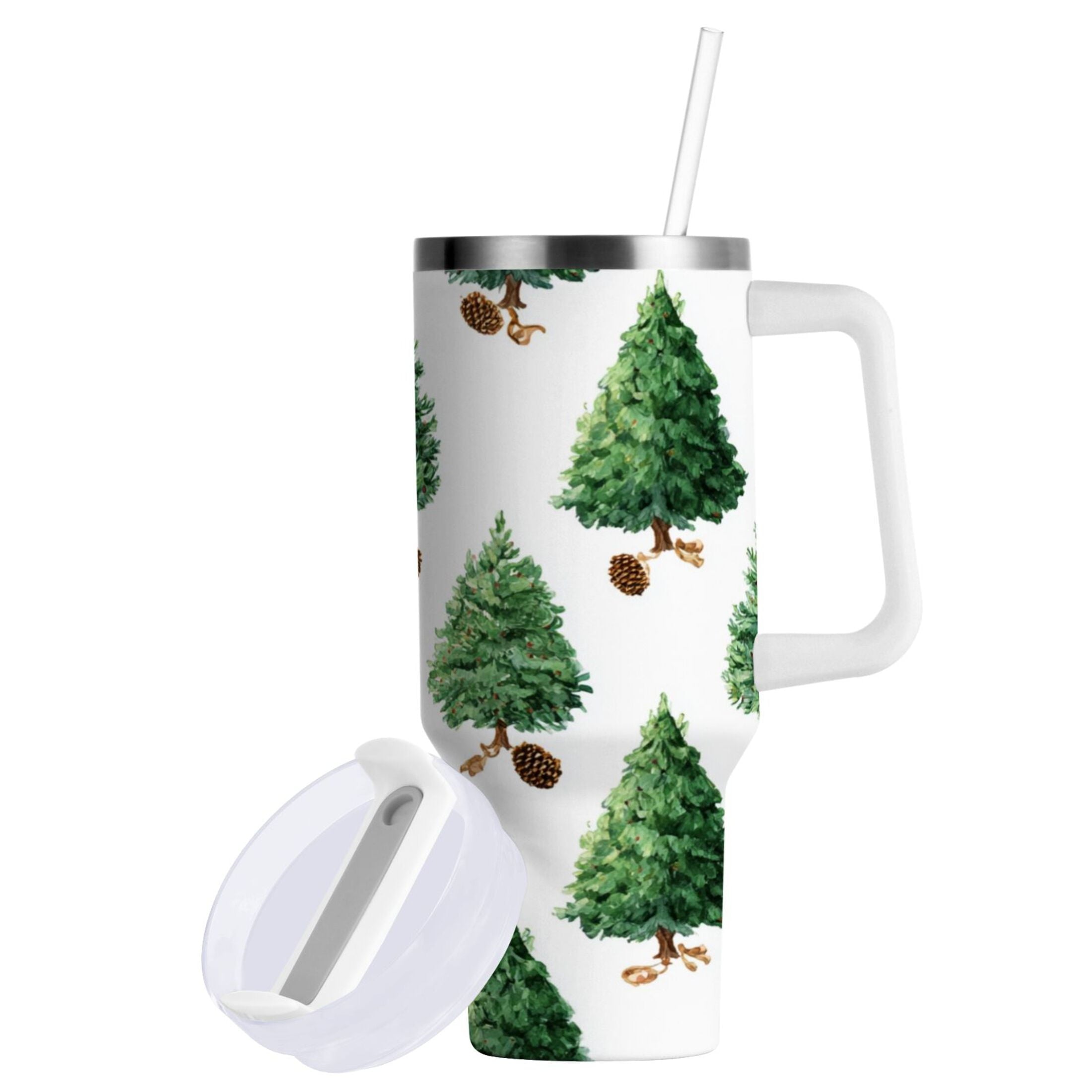 30 oz Insulated Stainless Steel Tumbler Double Wall Stainless Steel Tumbler with 2-Way Drinking Watercolor Green Christmas Tree 7MHU