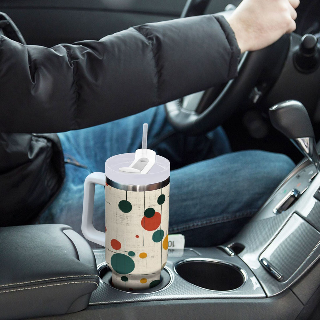30 oz Insulated Stainless Steel Tumbler Double Wall Stainless Steel Tumbler with 2-Way Drinking Colorful Dots and Lines M92Y