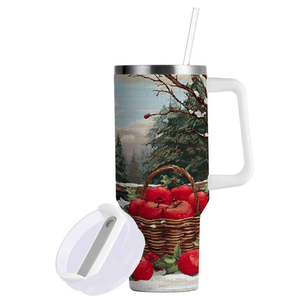 30 oz Insulated Stainless Steel Tumbler Double Wall Stainless Steel Tumbler with 2-Way Drinking Apples and Baskets Q7SS
