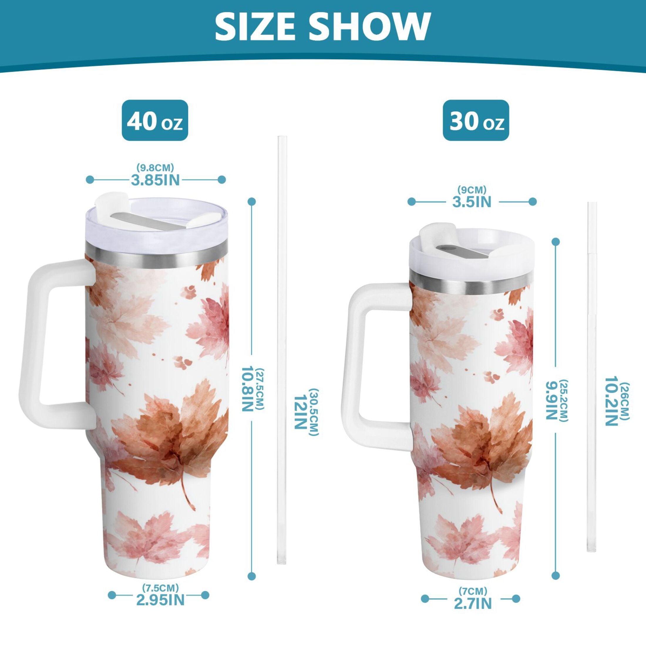 30 oz Insulated Stainless Steel Tumbler Double Wall Stainless Steel Tumbler with 2-Way Drinking Watercolor Pink Maple Leaves TYOR