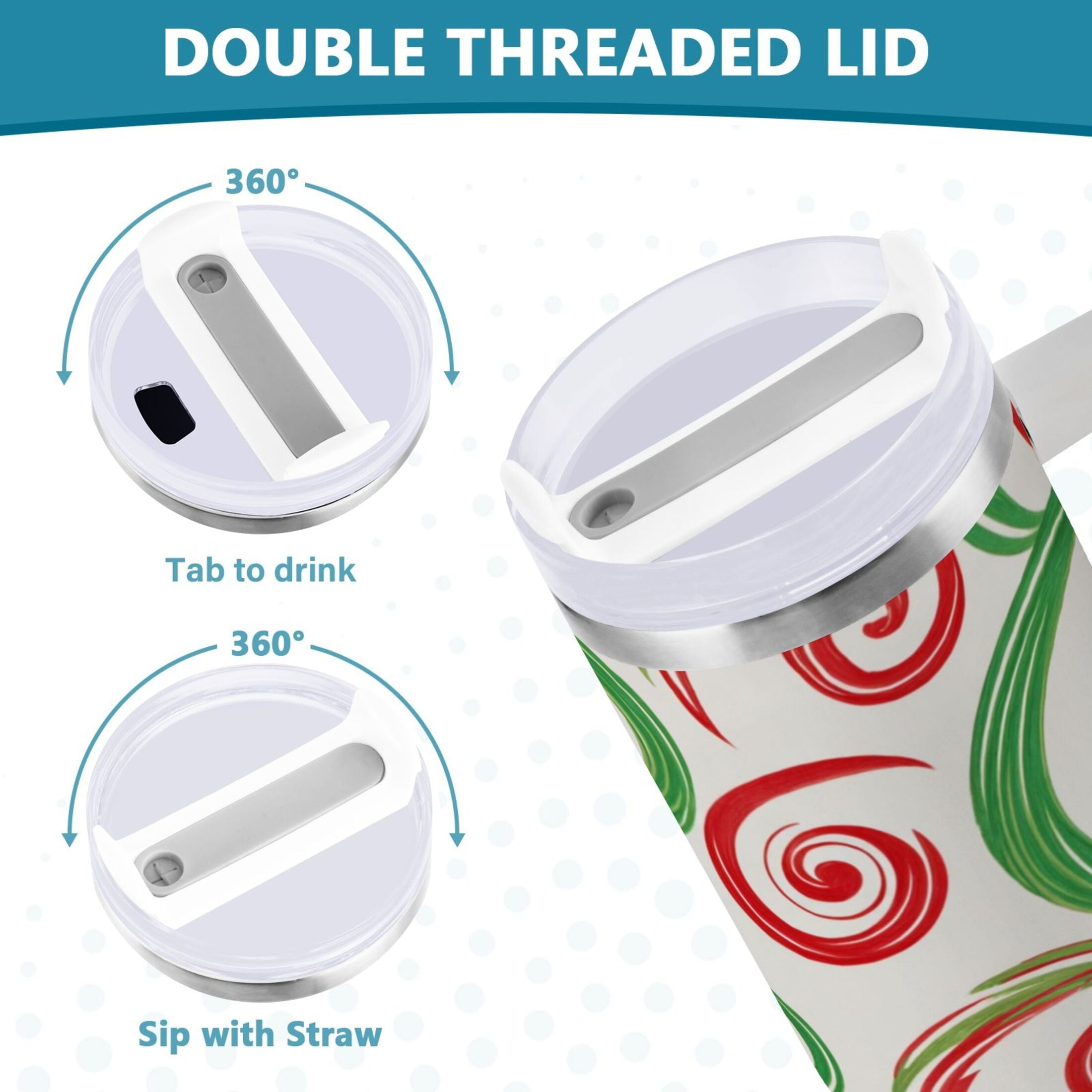40 oz Insulated Stainless Steel Tumbler Double Wall Stainless Steel Tumbler with 2-Way Drinking Red and Green Swirls JRHA