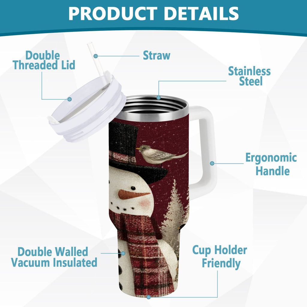 30 oz Insulated Stainless Steel Tumbler Double Wall Stainless Steel Tumbler with 2-Way Drinking Snowman and Birds IWE5