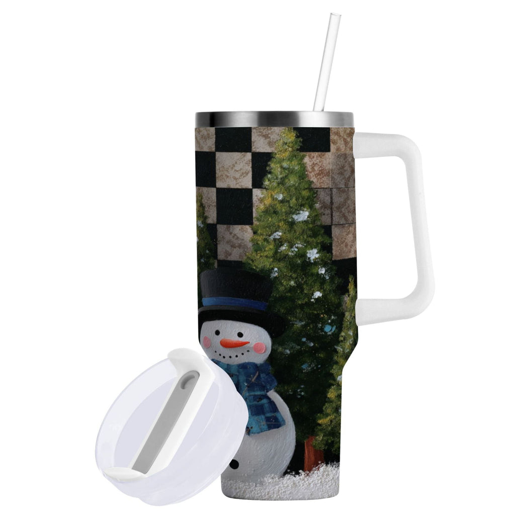 30 oz Insulated Stainless Steel Tumbler Double Wall Stainless Steel Tumbler with 2-Way Drinking Two Snowmen Pattern SIIJ