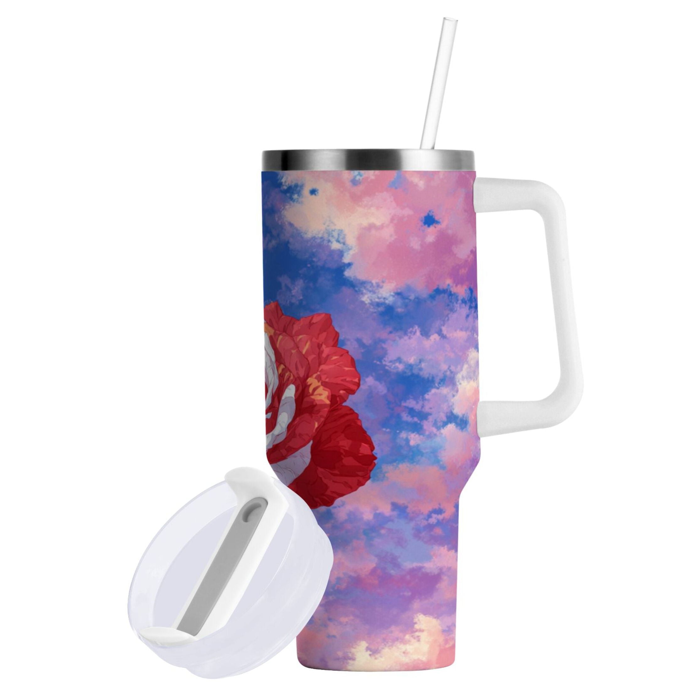 30 oz Insulated Stainless Steel Tumbler Double Wall Stainless Steel Tumbler with 2-Way Drinking Rose with Flag Pattern W6UE