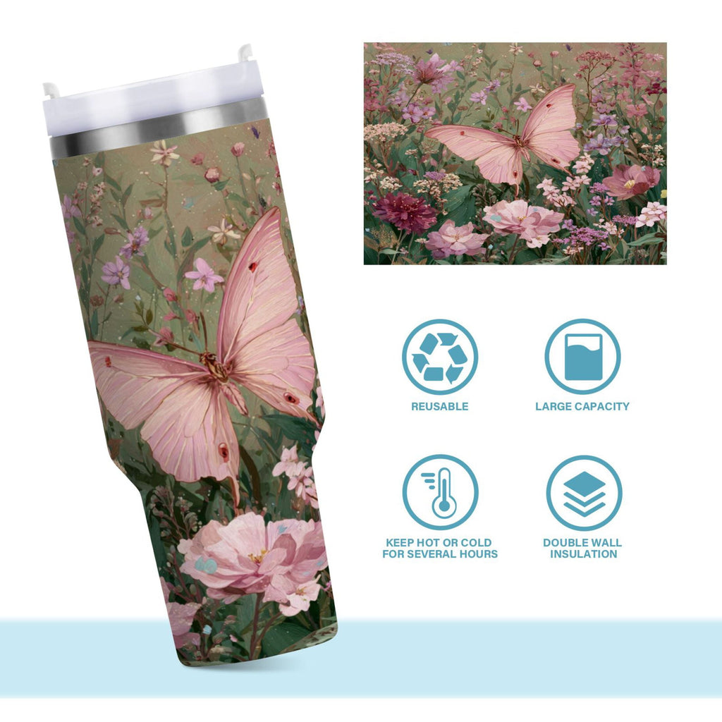 30 oz Insulated Stainless Steel Tumbler Double Wall Stainless Steel Tumbler with 2-Way Drinking Delicate Butterfly 0OM7