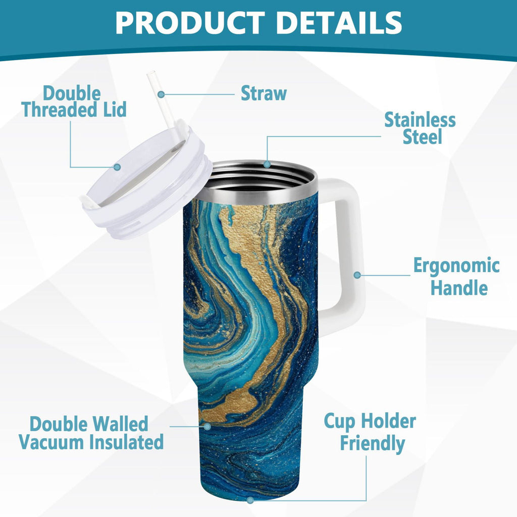 30 oz Insulated Stainless Steel Tumbler Double Wall Stainless Steel Tumbler with 2-Way Drinking Blue and Gold Ocean B3ZT