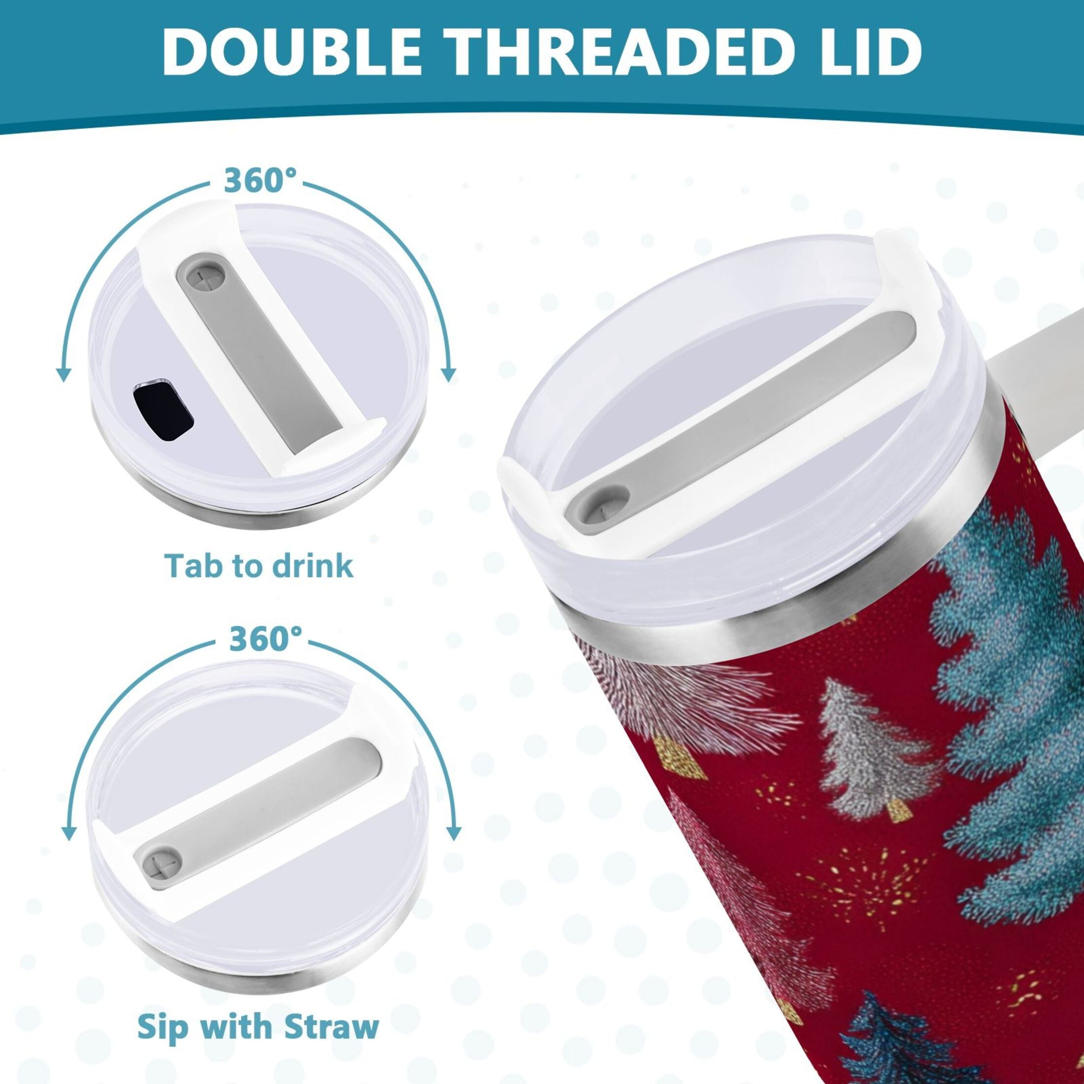 30 oz Insulated Stainless Steel Tumbler Double Wall Stainless Steel Tumbler with 2-Way Drinking Stylized Christmas Trees GO5O