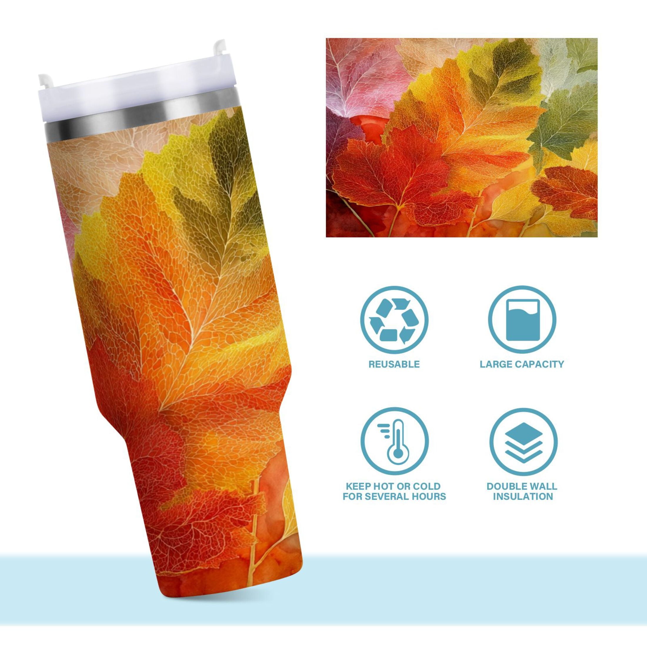 30 oz Insulated Stainless Steel Tumbler Double Wall Stainless Steel Tumbler with 2-Way Drinking Various Shades Autumn Leaves AWPF